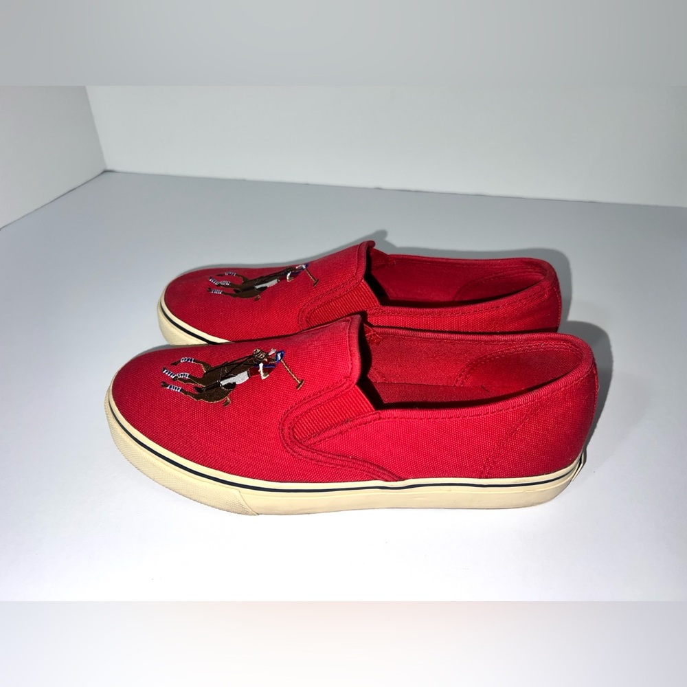 Polo Ralph Lauren Keaton Slip‎ Ons Big Polo Red Shoes Youth Sz 3.5